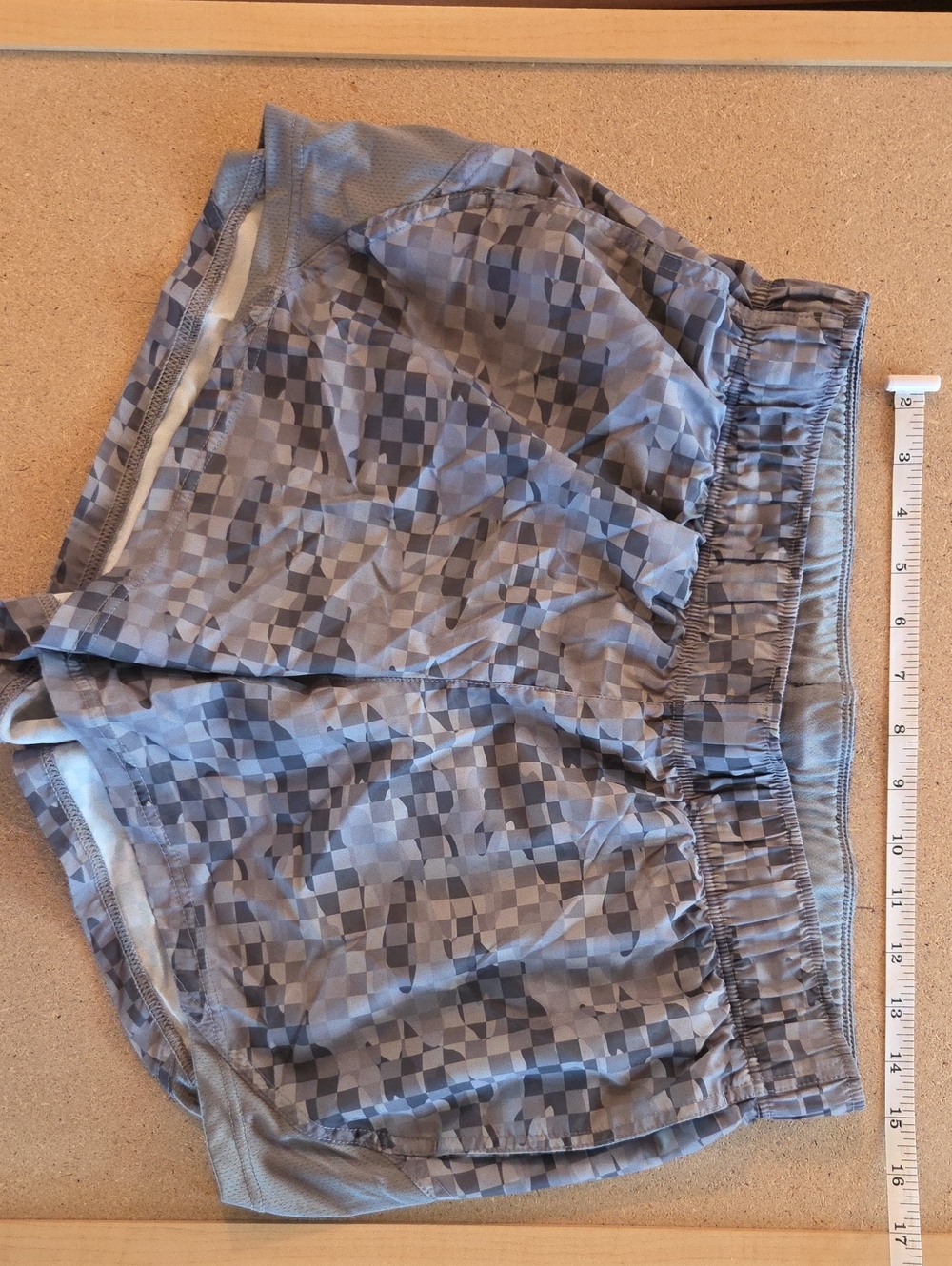 Grey Geometric Checkered Athletic Shorts
